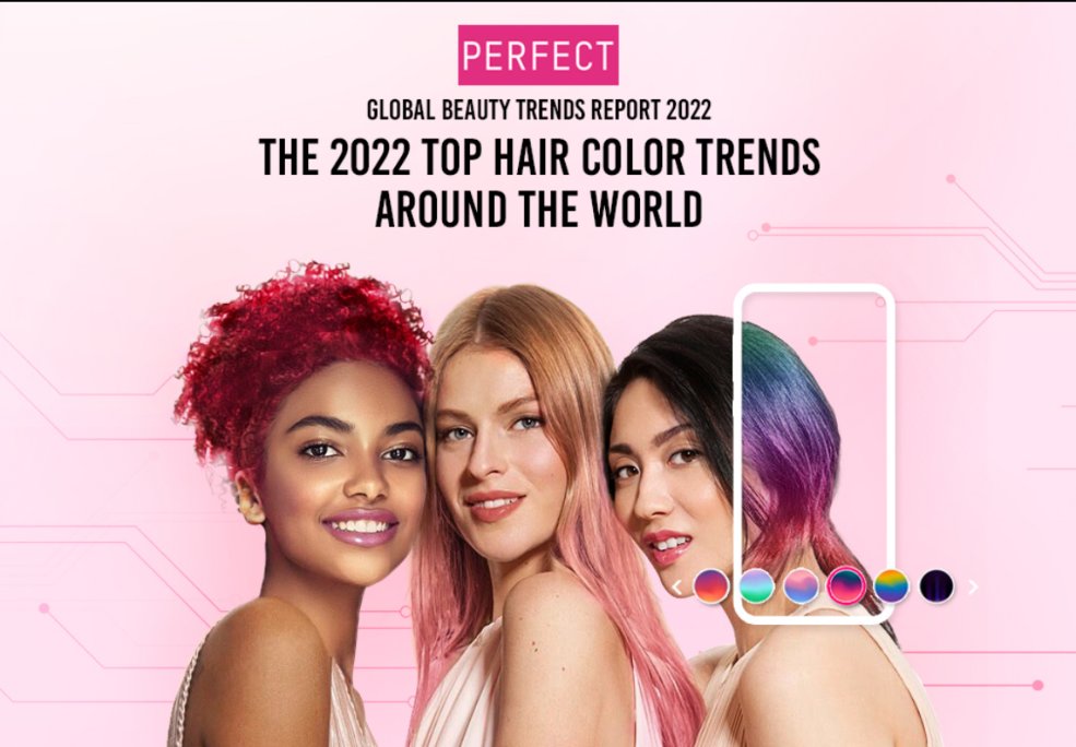 Cover graphic for a 2022 global beauty-trends report, showing hair-colour examples.