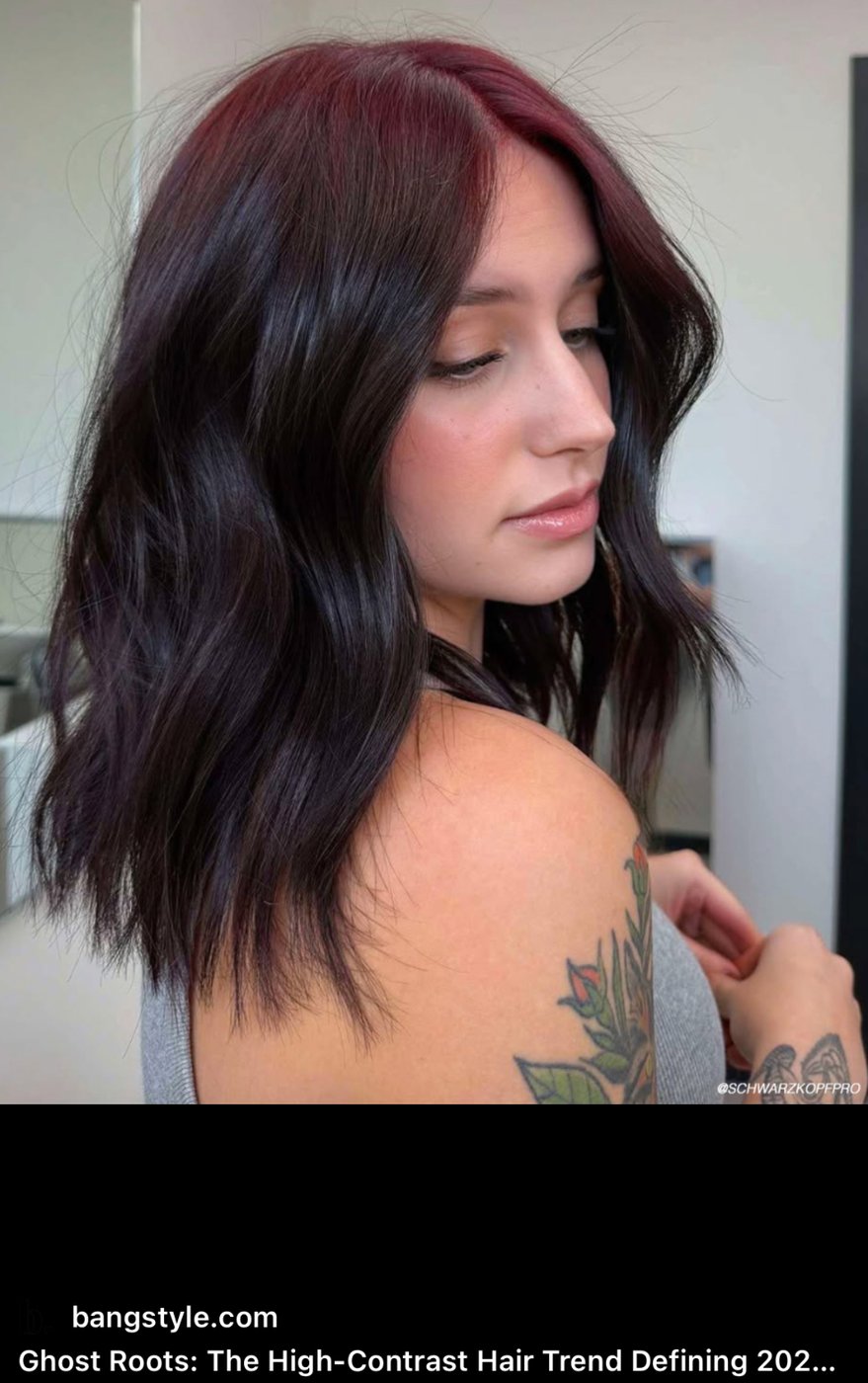 Screenshot of a Bangstyle hair article showing contrasting roots and darker lengths.