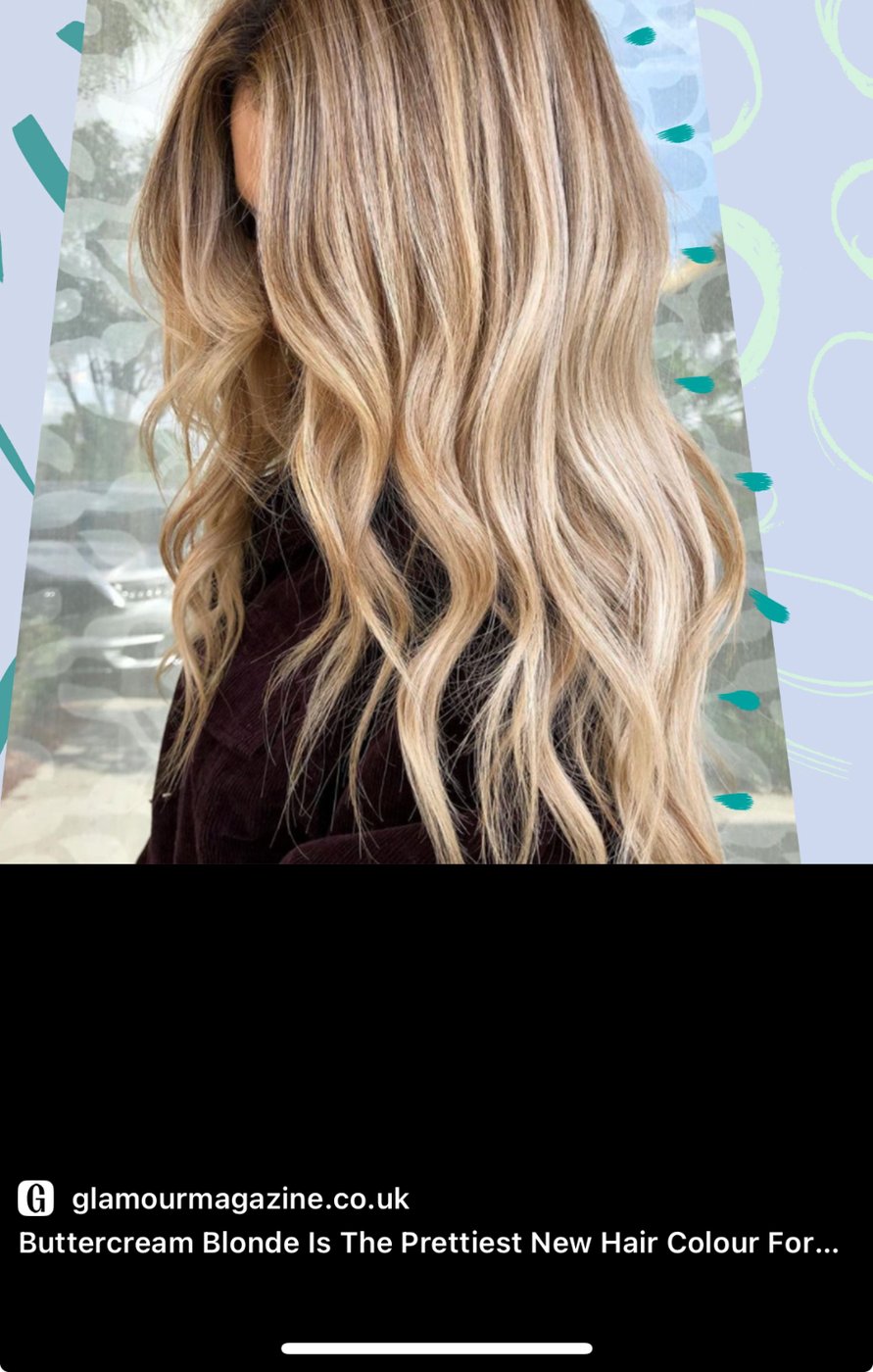 Screenshot of a Glamour article showing a buttercream-blonde hairstyle.