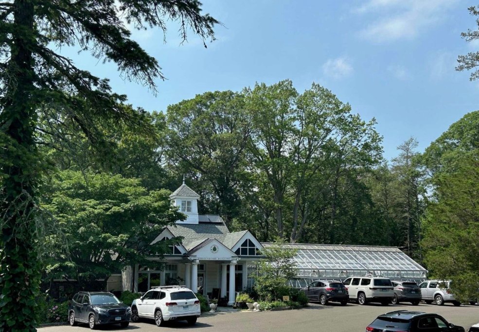 The exterior and grounds of Greenwich Botanical Center.