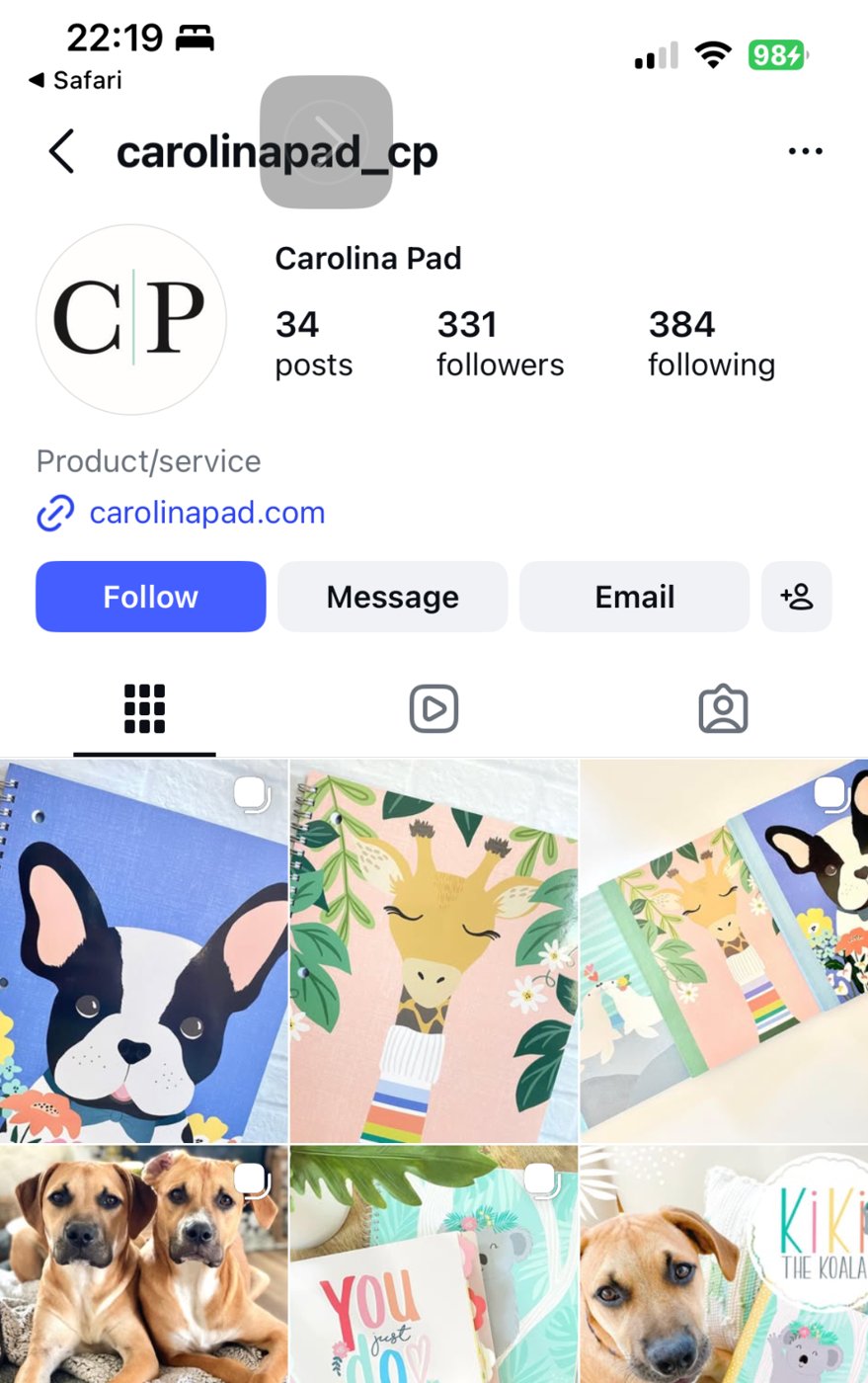 Carolina Pad public Instagram profile and stationery grid