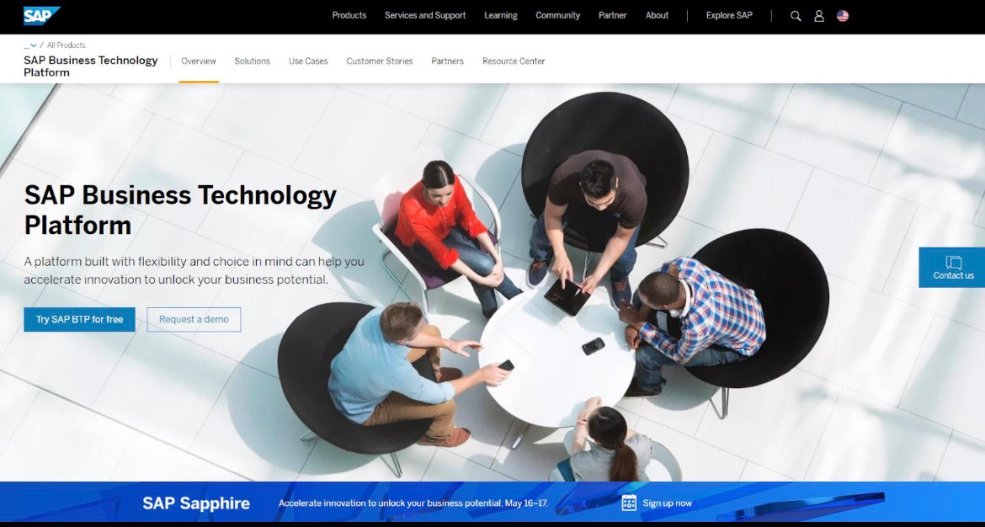 SAP Business Technology Platform public website screenshot.