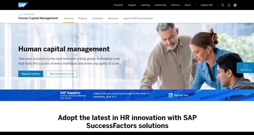 SAP Human Capital Management public website screenshot.