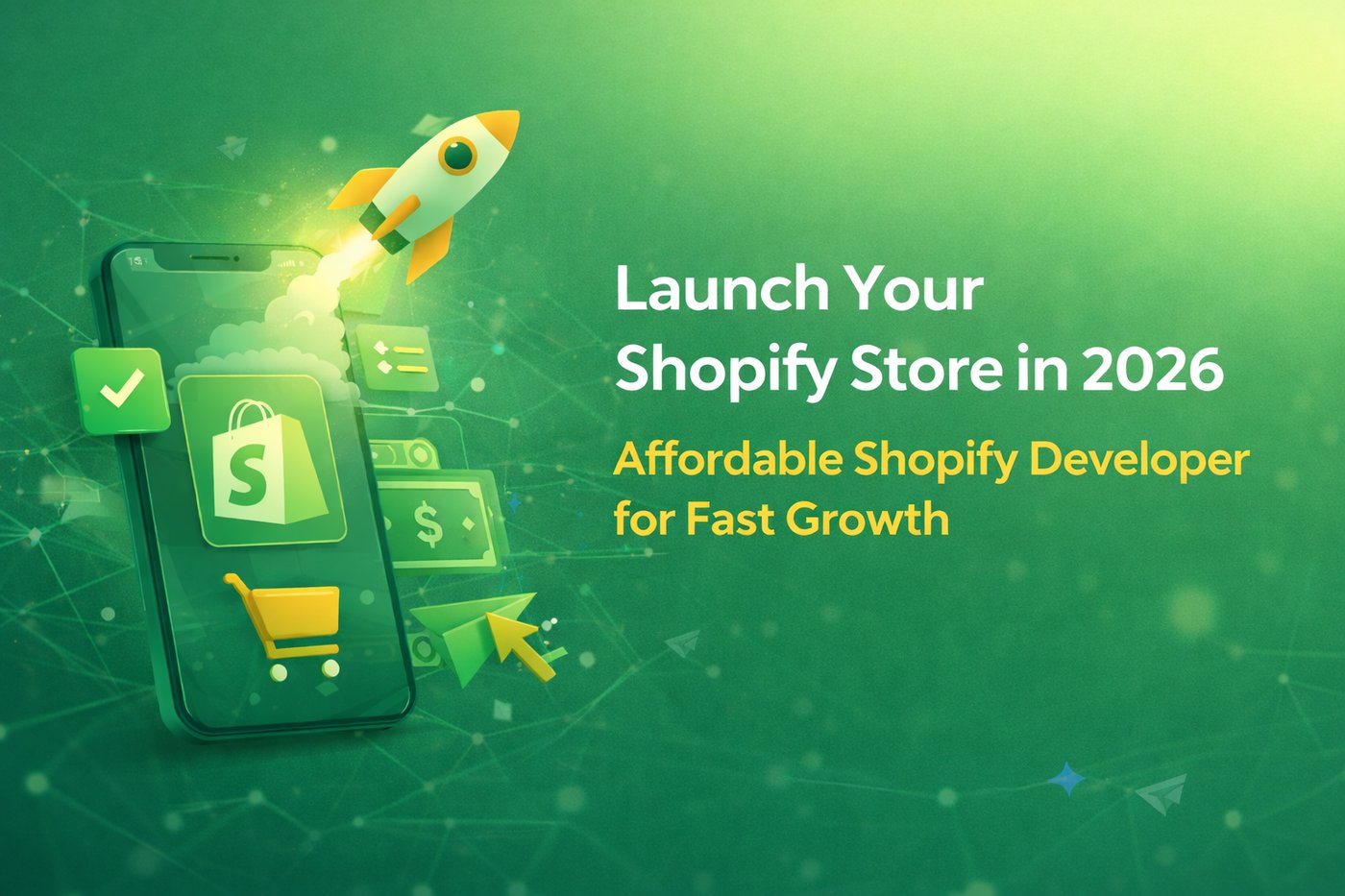 Shopify store-launch promotional illustration.