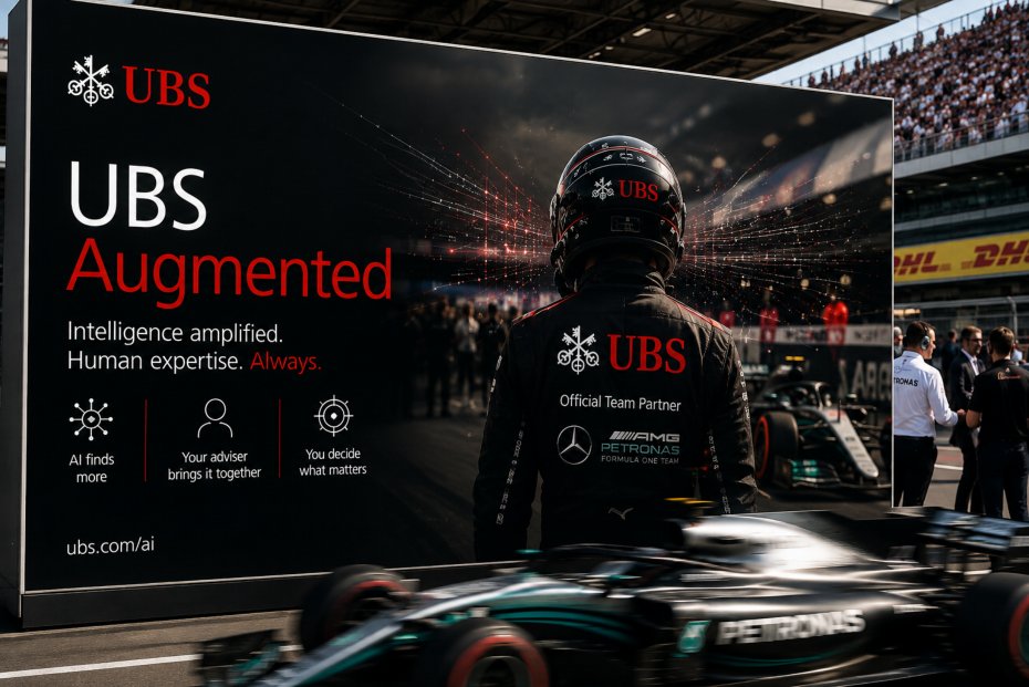 Conceptual motorsport-themed Augmented Advice advertising mockup.